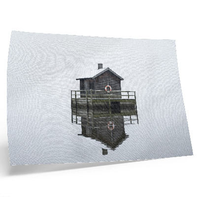 Stilren väggposter Trästuga vid vattnet, symmetri, minimalism