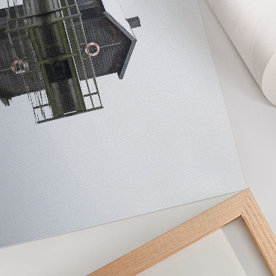 Stilren väggposter Trästuga vid vattnet, symmetri, minimalism