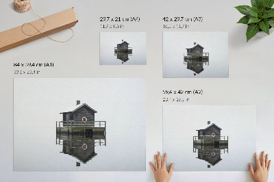 Stilren väggposter Trästuga vid vattnet, symmetri, minimalism