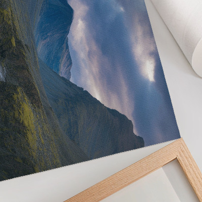 Poster till sovrum Berg i molnen blå fred natur