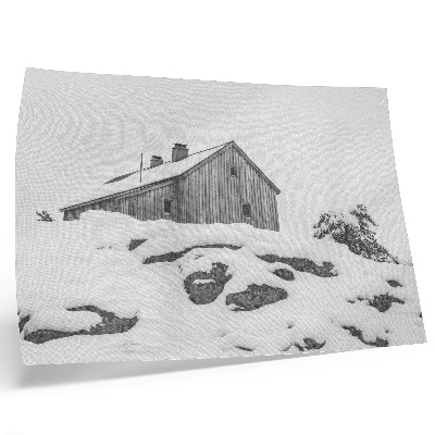 Poster Ett minimalistiskt vinterhus mot bakgrund av snö
