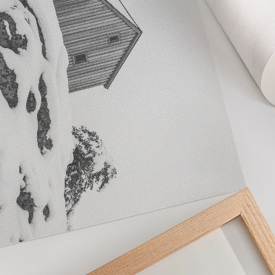 Poster Ett minimalistiskt vinterhus mot bakgrund av snö