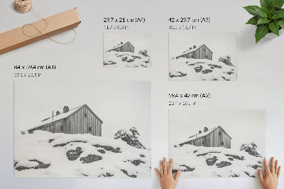 Poster Ett minimalistiskt vinterhus mot bakgrund av snö