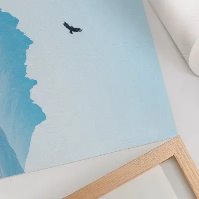 Väggposter minimalistiskt landskap med fåglar och berg