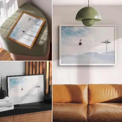 Poster till sovrum berg, linbana och himmel med dynamisk färgkontrast