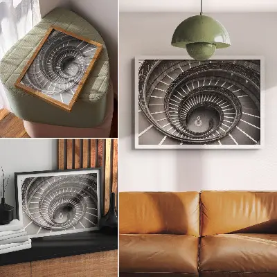 Poster med motiv av elegant spiraltrappa