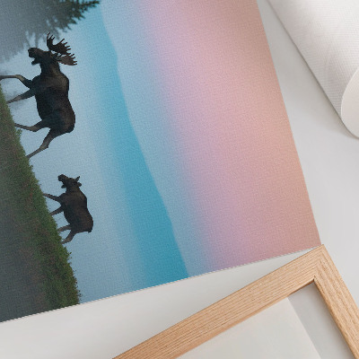 Poster Älg på morgonen mot bakgrund av dimma och träd
