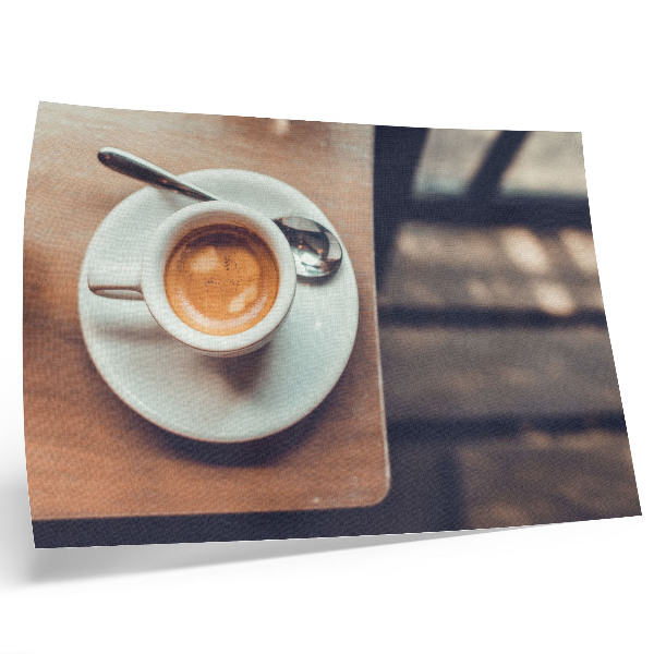 Poster till sovrum En kopp espresso på ett träbord, kontraster