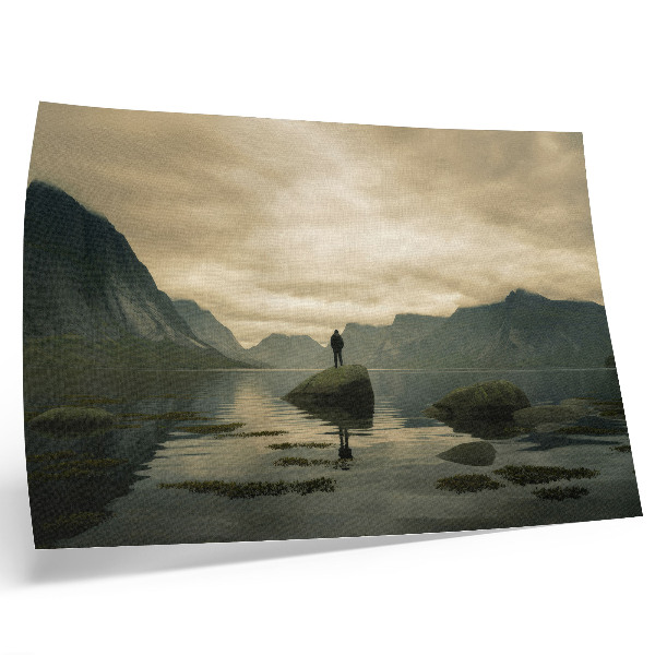 Väggposter Berg sjö person fredlig harmoni i naturen