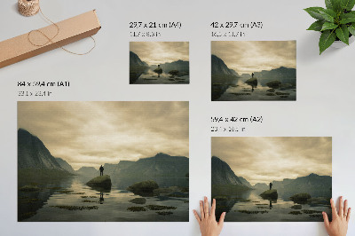 Väggposter Berg sjö person fredlig harmoni i naturen