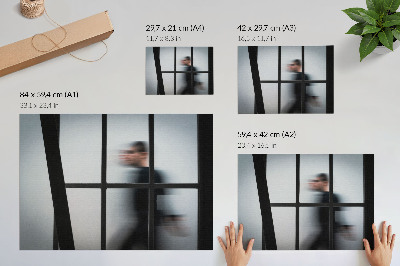 Poster Svart siluett bakom en glasram, grå minimalism