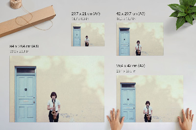 Väggposter Minimalism, ljusa färger, lugn, musik vid dörren