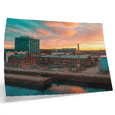 Stilren väggposter Industribyggnader solnedgång lugn atmosfär