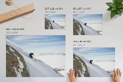 Poster till sovrum Skidåkare vita toppar blå himmel harmoni