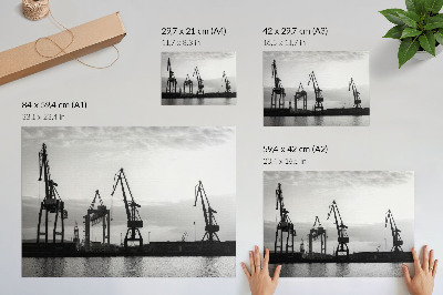 Poster till sovrum Hamnkranar minimalistisk design svart och vitt