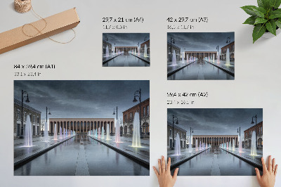 Väggposter Fontäner och modern arkitekturbelysning