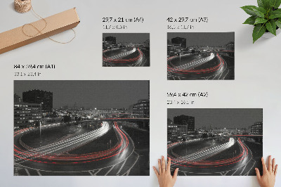 Stilren väggposter Dynamisk rörelse i nattstadens ljus