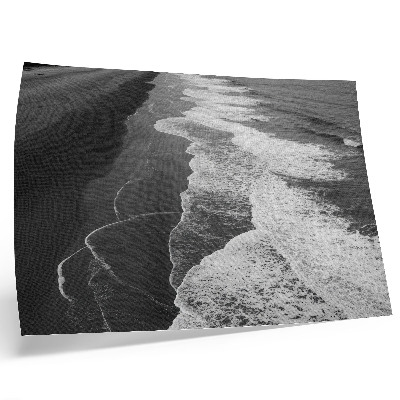 Poster till sovrum Svarta och vita vågor mjuk sand lugn strand