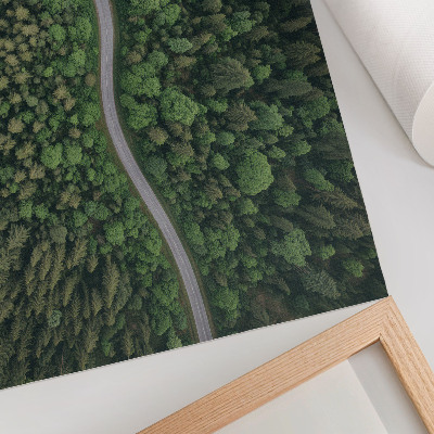 Poster till sovrum Grön skogsslingrande väg lugn atmosfär