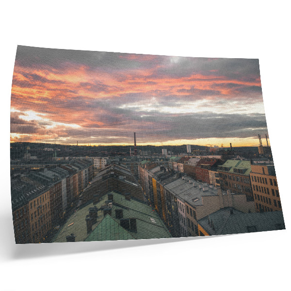 Väggposter Solnedgång över stadens panoramafärger