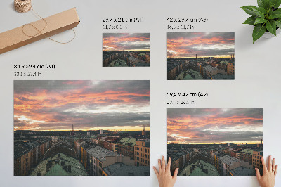 Väggposter Solnedgång över stadens panoramafärger
