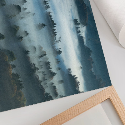 Stilren väggposter Gröna träd i dimman, fridfull atmosfär, dämpade färger