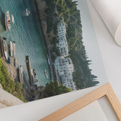 Stilren väggposter Båtar viken Medelhavet kullar