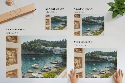 Stilren väggposter Båtar viken Medelhavet kullar