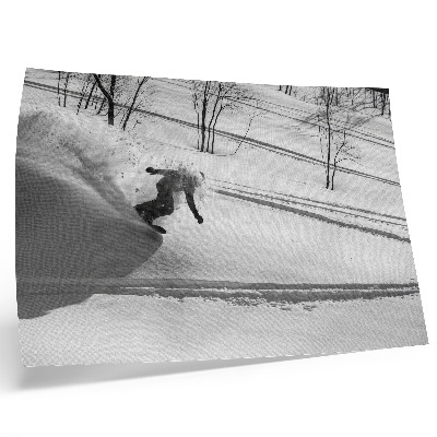 Poster till sovrum Snowboardåkare i aktion snö träd kontraster