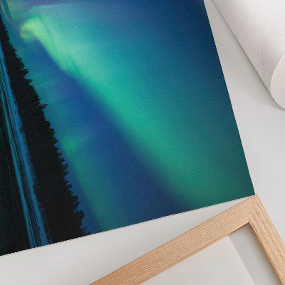 Poster till sovrum Aurora Borealis över en frusen sjö på natten