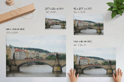 Poster En bro över floden med en spårvagn, omgiven av klassisk arkitektur