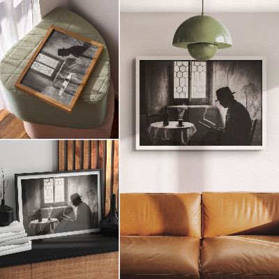 Stilren väggposter Svartvit atmosfär, man med en bok, klassisk elegans