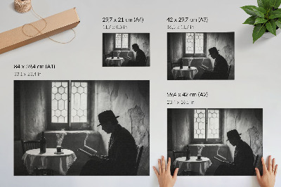 Stilren väggposter Svartvit atmosfär, man med en bok, klassisk elegans
