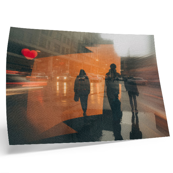 Poster Stad på kvällen, neonorange reflektioner