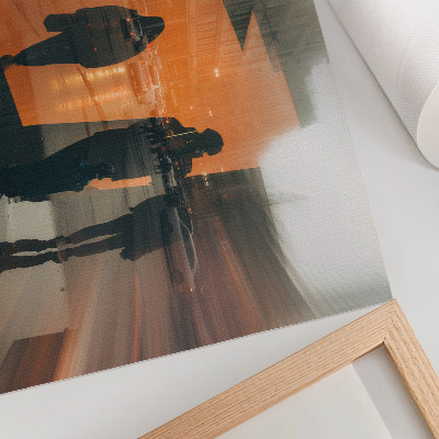 Poster Stad på kvällen, neonorange reflektioner