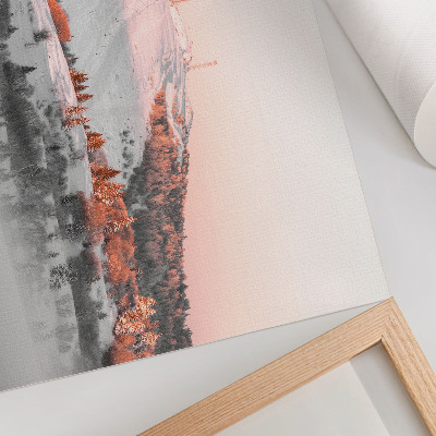 Stilren väggposter Ett vinterlandskap i nyanser av rosa och vitt