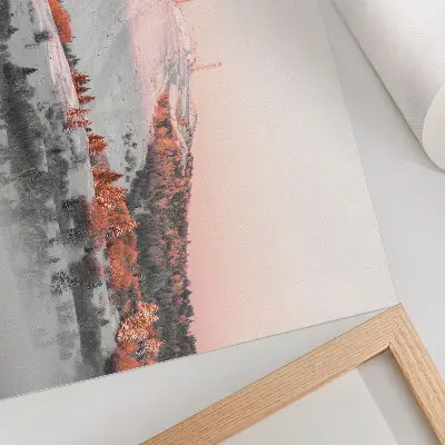 Väggposter vinterlandskap i rosa och vita nyanser