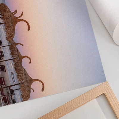 Stilren väggposter Azurblått lugnt hav delikat rosa horisont