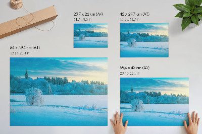 Poster Vinterlandskap, lugn, himmel, sjö, träd