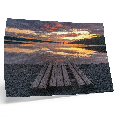 Poster till sovrum Sjö i solnedgången, varma träfärger
