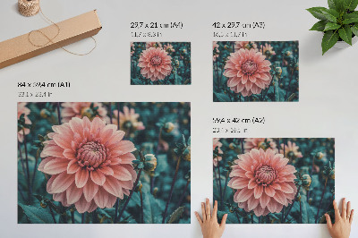 Stilren väggposter Rosa dahlia och gröna blad modern komposition