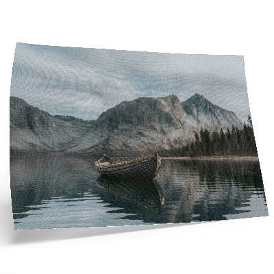 Stilren väggposter Berg, sjö, båt, fred, harmoni