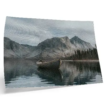 Väggposter motiv med berg, sjö, båt, fred och harmoni