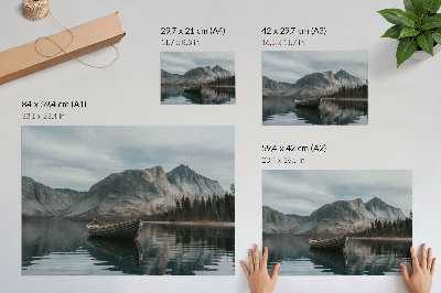 Stilren väggposter Berg, sjö, båt, fred, harmoni
