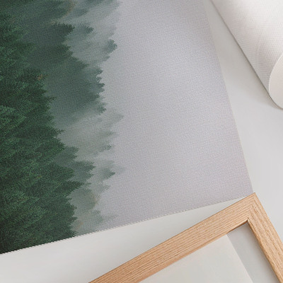 Poster till sovrum Ett dimmigt panorama över skogen full av grönt och grått