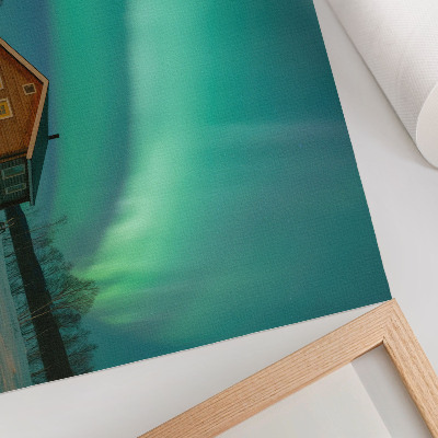 Stilren väggposter Norrsken över vinterstugan