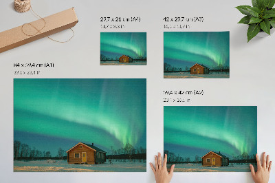 Stilren väggposter Norrsken över vinterstugan