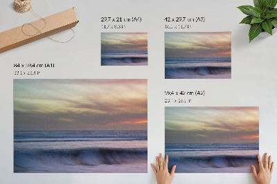 Poster till sovrum Pastellfärgade havsvågor och solnedgången