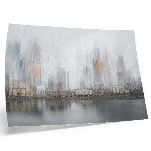 Väggposter dimmig stad med pastellreflektioner och modern känsla