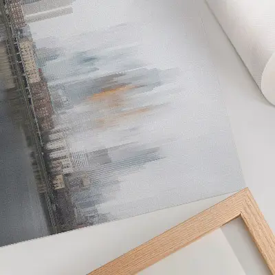 Väggposter dimmig stad med pastellreflektioner och modern känsla
